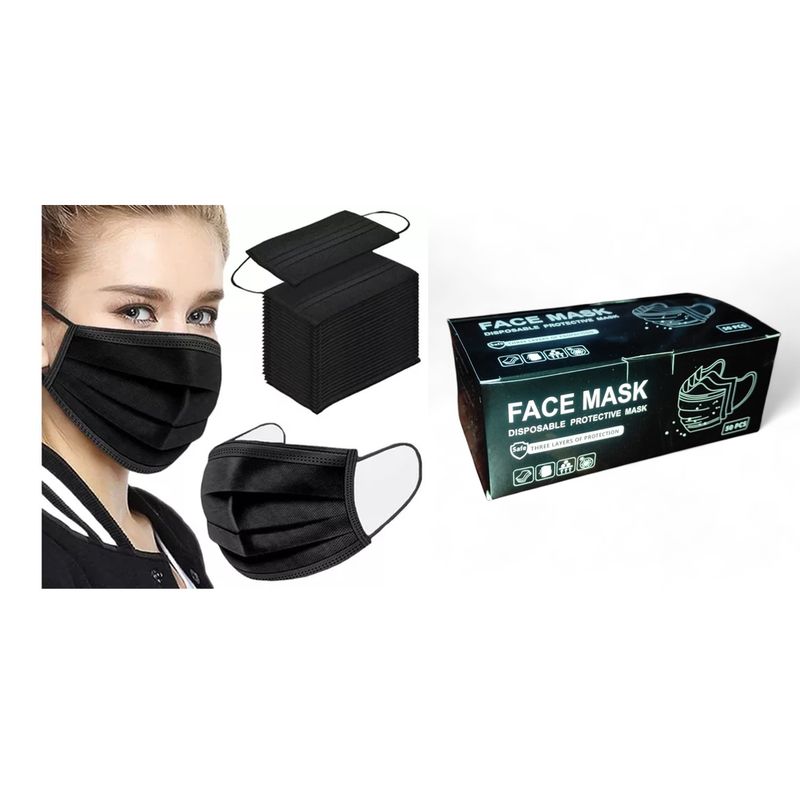 GENERICO - Mascarilla Desechable Negra 50 Unidades 3 Pliegues