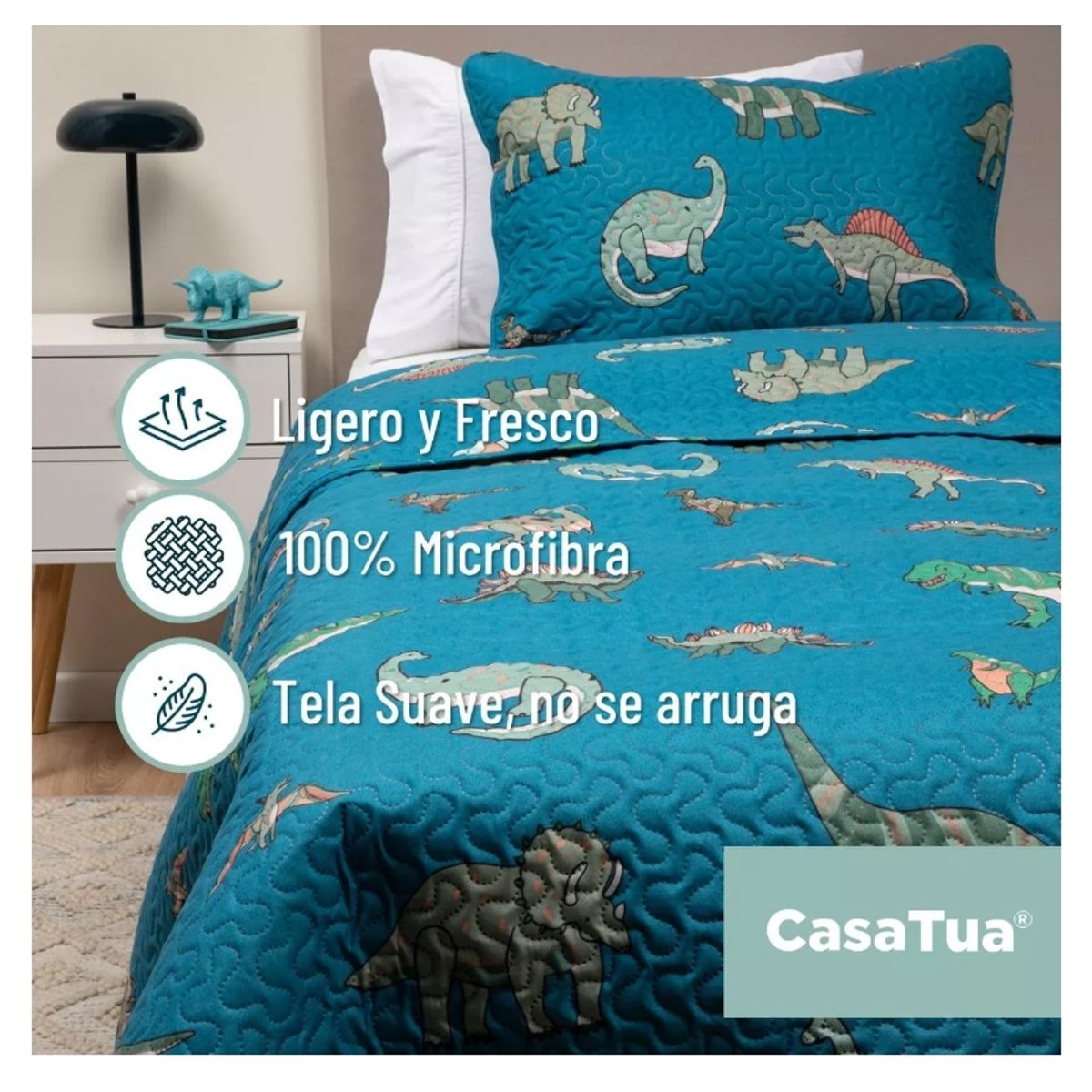 GENERICO - Cubrecama Cobertor Quilt Niño + Funda Almohada 1,5 Plaza Casatua