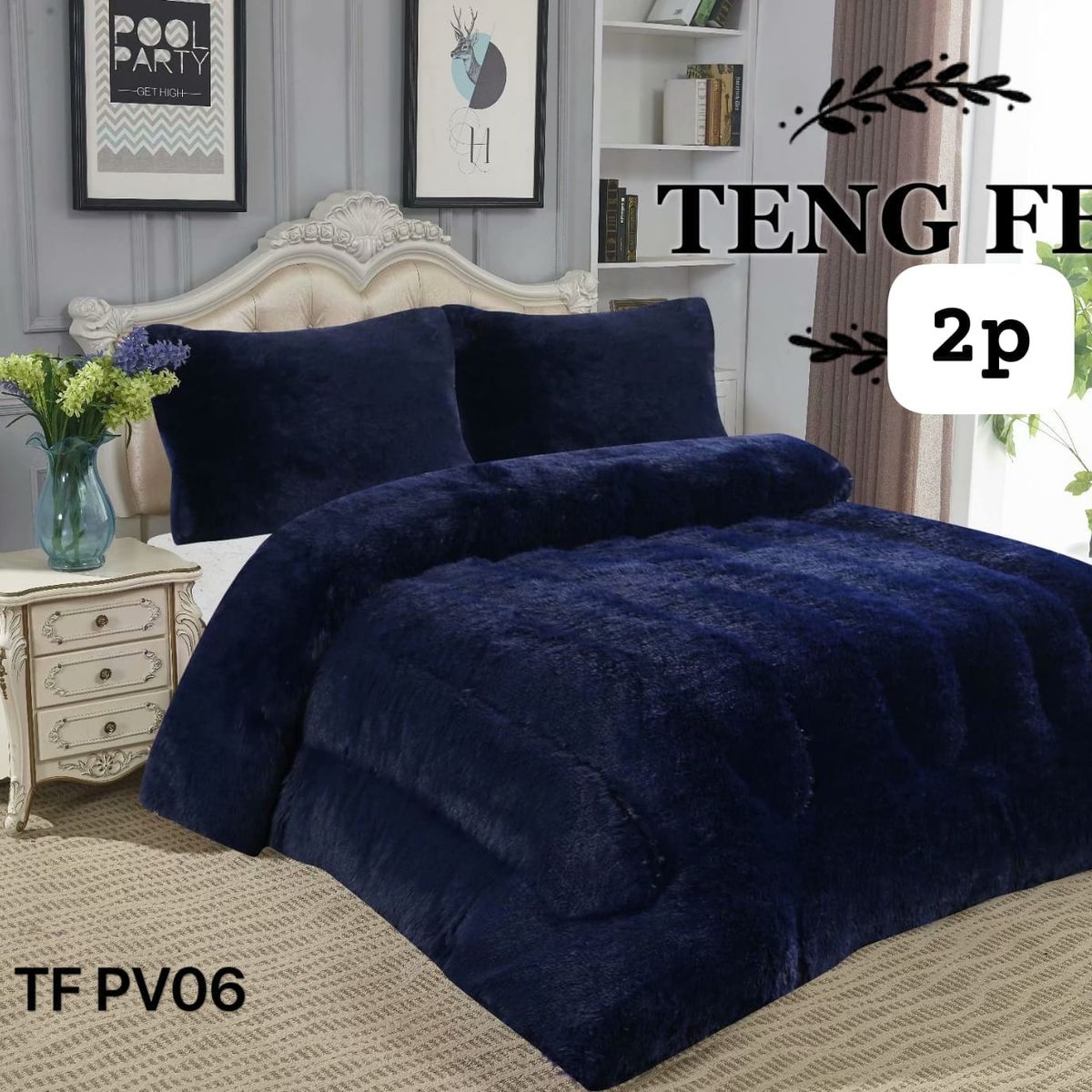 GENERICO - Cobertor de Invierno Peludo con Chiporro 2 Plazas Azul Marino