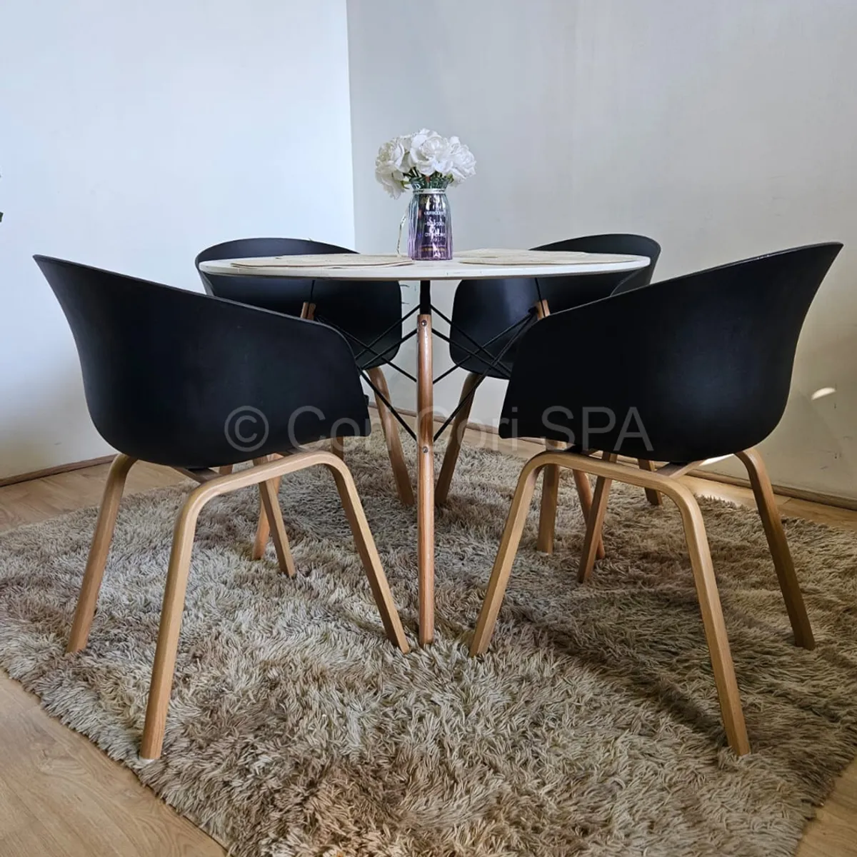 CORI CORI - Comedor Mesa Eames Melamina Blanca 120cm + 4 Sillas Cup Negro…