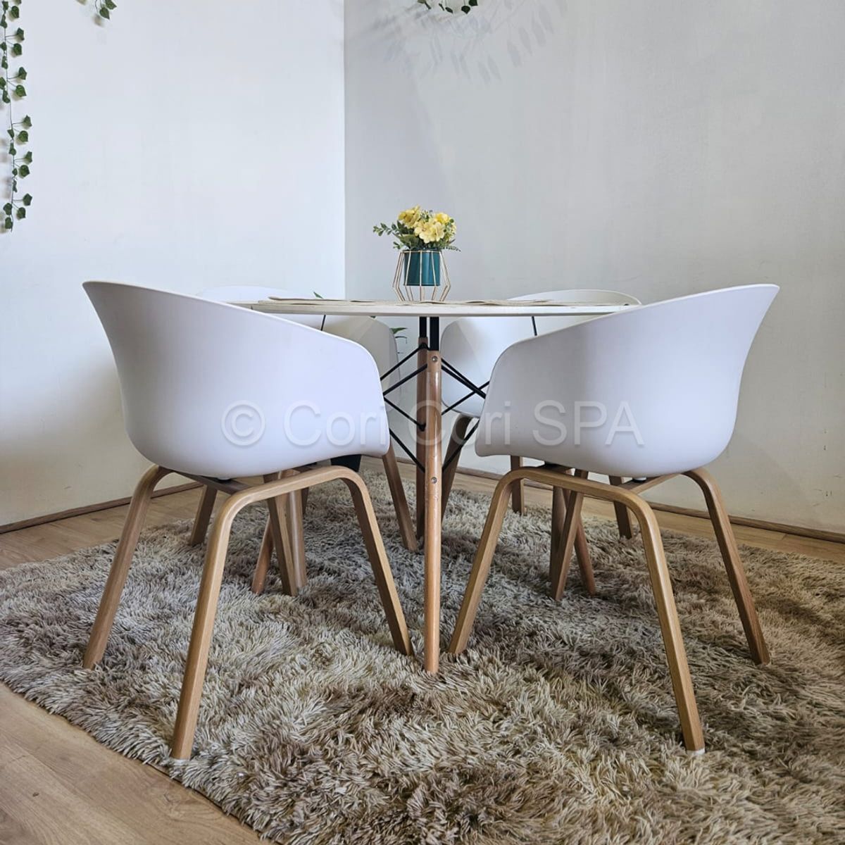 CORI CORI - Comedor Mesa Eames Melamina 100cm + 4 Sillas Cup Blanco…
