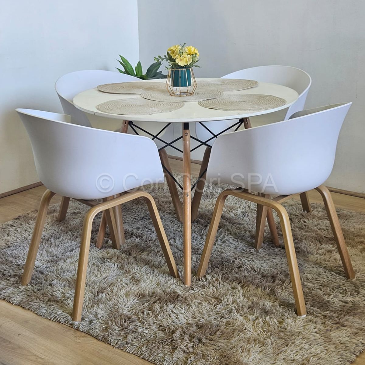 CORI CORI - Comedor Mesa Eames Melamina Blanca 120cms + 4 Sillas Cup Blanco…