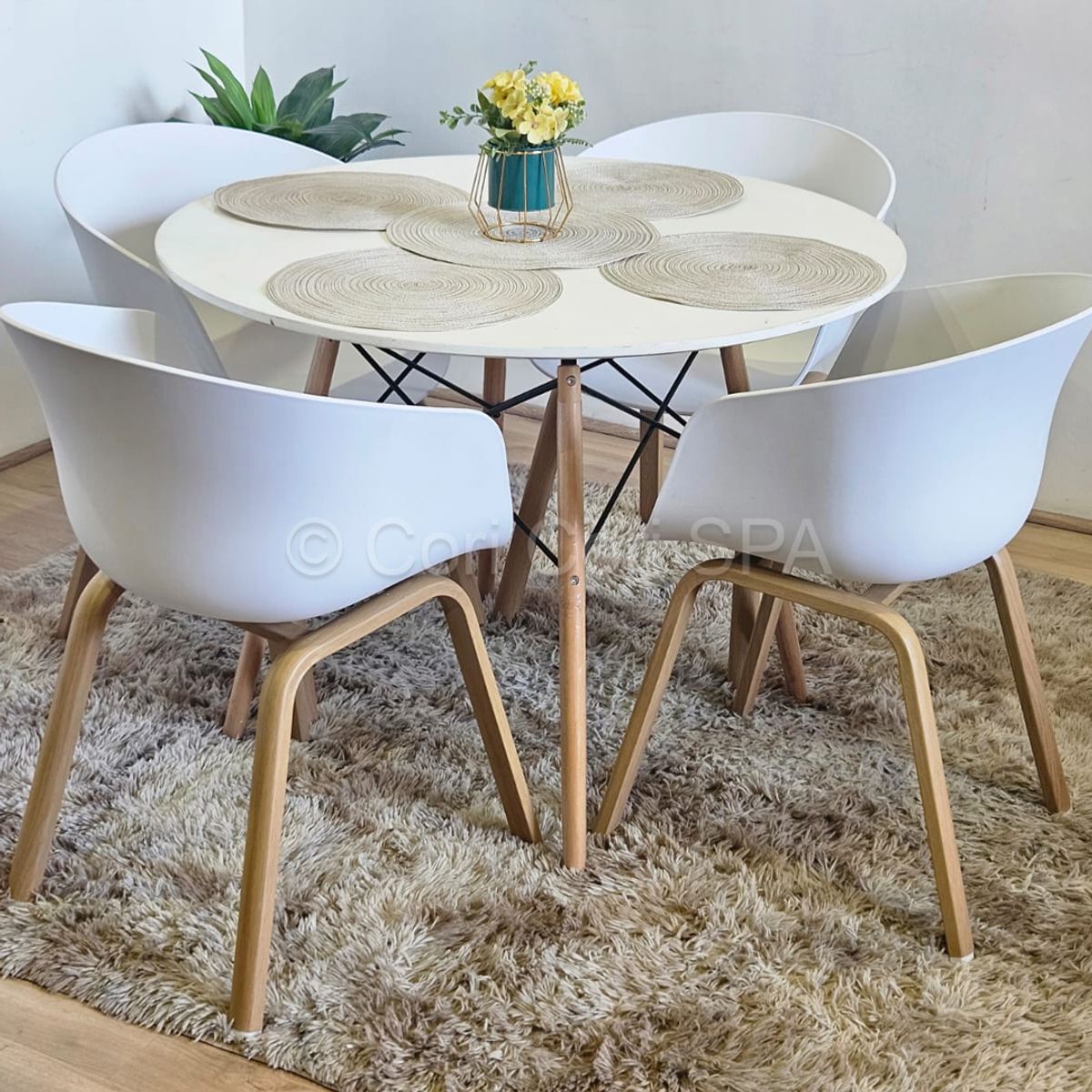 CORI CORI - Comedor Mesa Eames Melamina Blanca 120cms + 4 Sillas Cup Blanco…