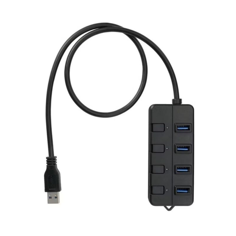 GENERICO - HUB 3.0 Cuatro Puertos USB Luz Led Cable 30cm Negro Interruptor