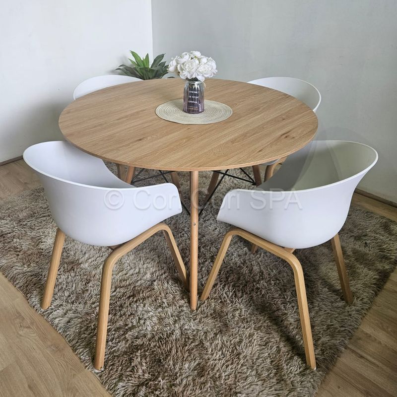 GENERICO - Comedor Mesa Wood 120cm + 4 Sillas Cup Blanco