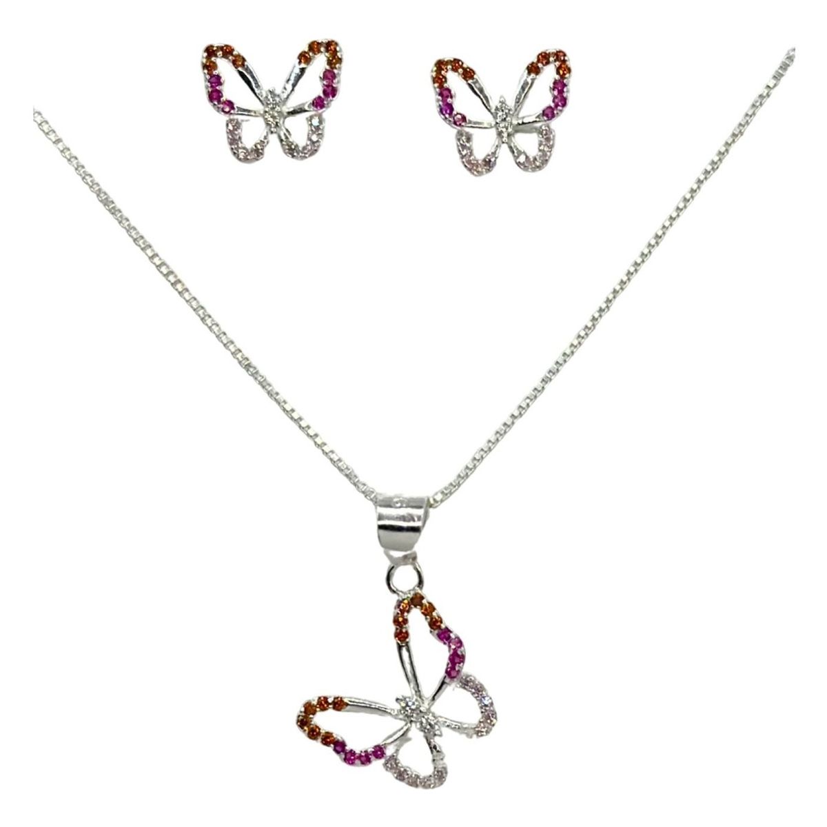 GENERICO - Conjunto Mariposa Más Cadena Aros Con Circones Plata 925