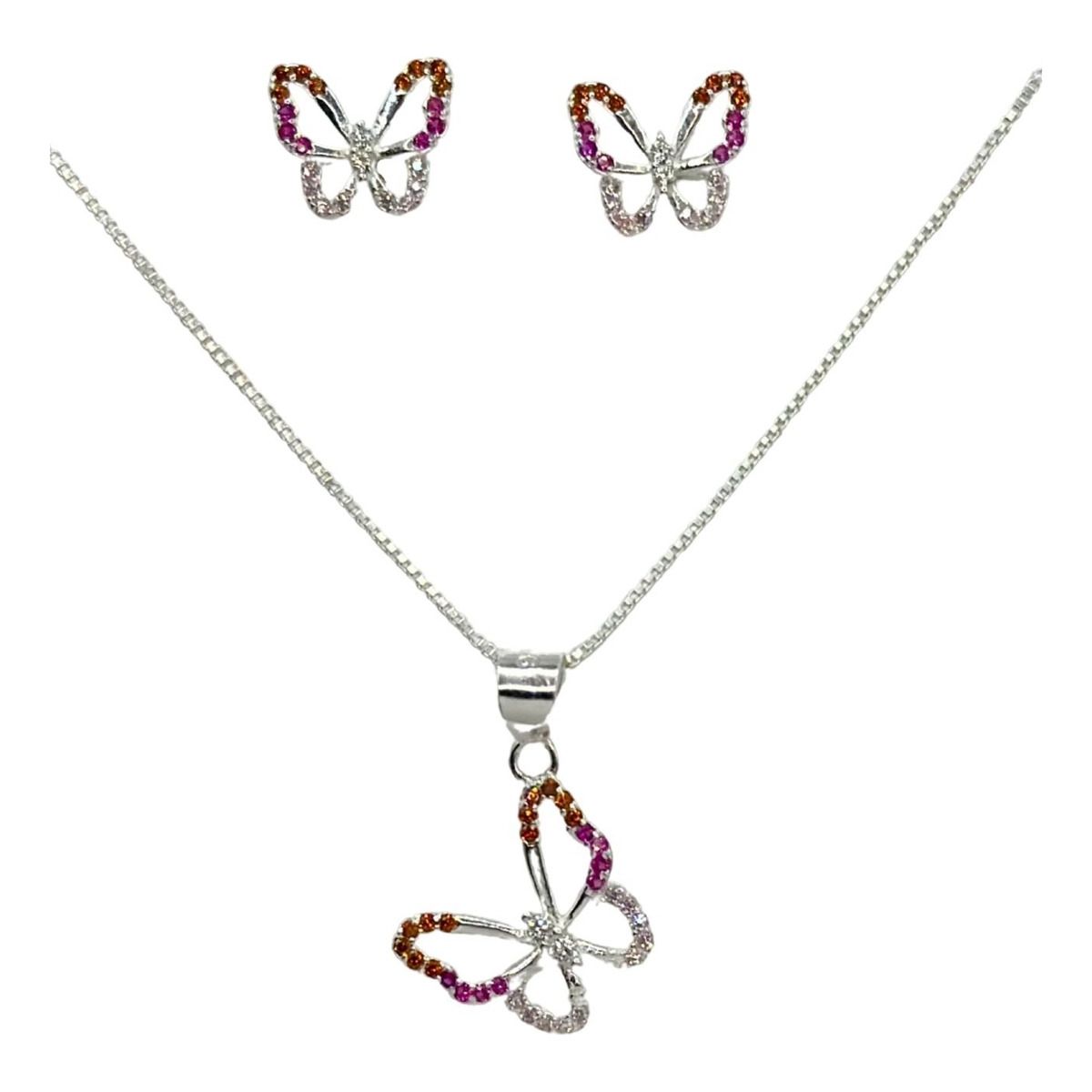 GENERICO - Conjunto Mariposa Más Cadena Aros Con Circones Plata 925