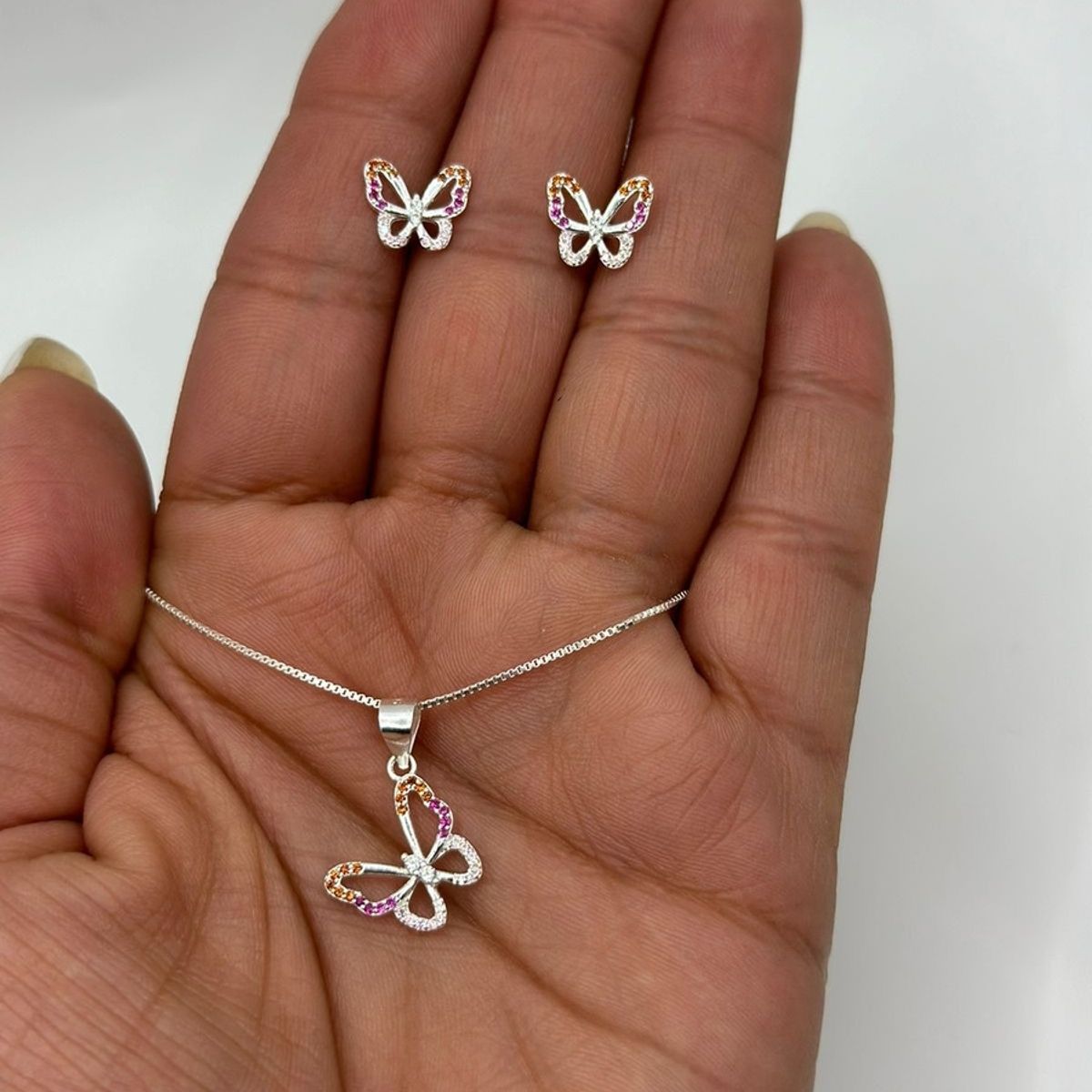 GENERICO - Conjunto Mariposa Más Cadena Aros Con Circones Plata 925