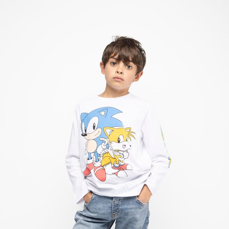 SONIC - Polera Manga Larga Niño Sonic y Tails Blanco Sonic