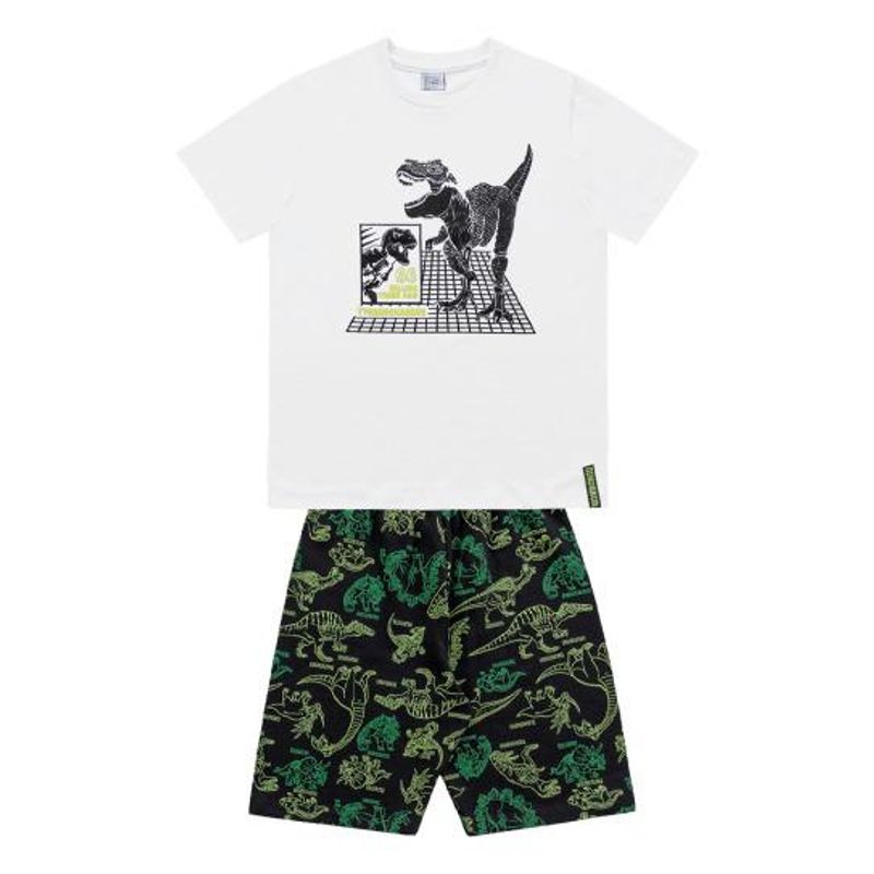 COYOTE KIDS - Conjunto polera blanca y short dinosaurio - Blanco