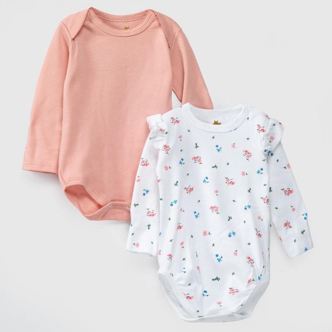 COYOTE KIDS - Pack body blanco rosa flores algodón peruano - Blanco