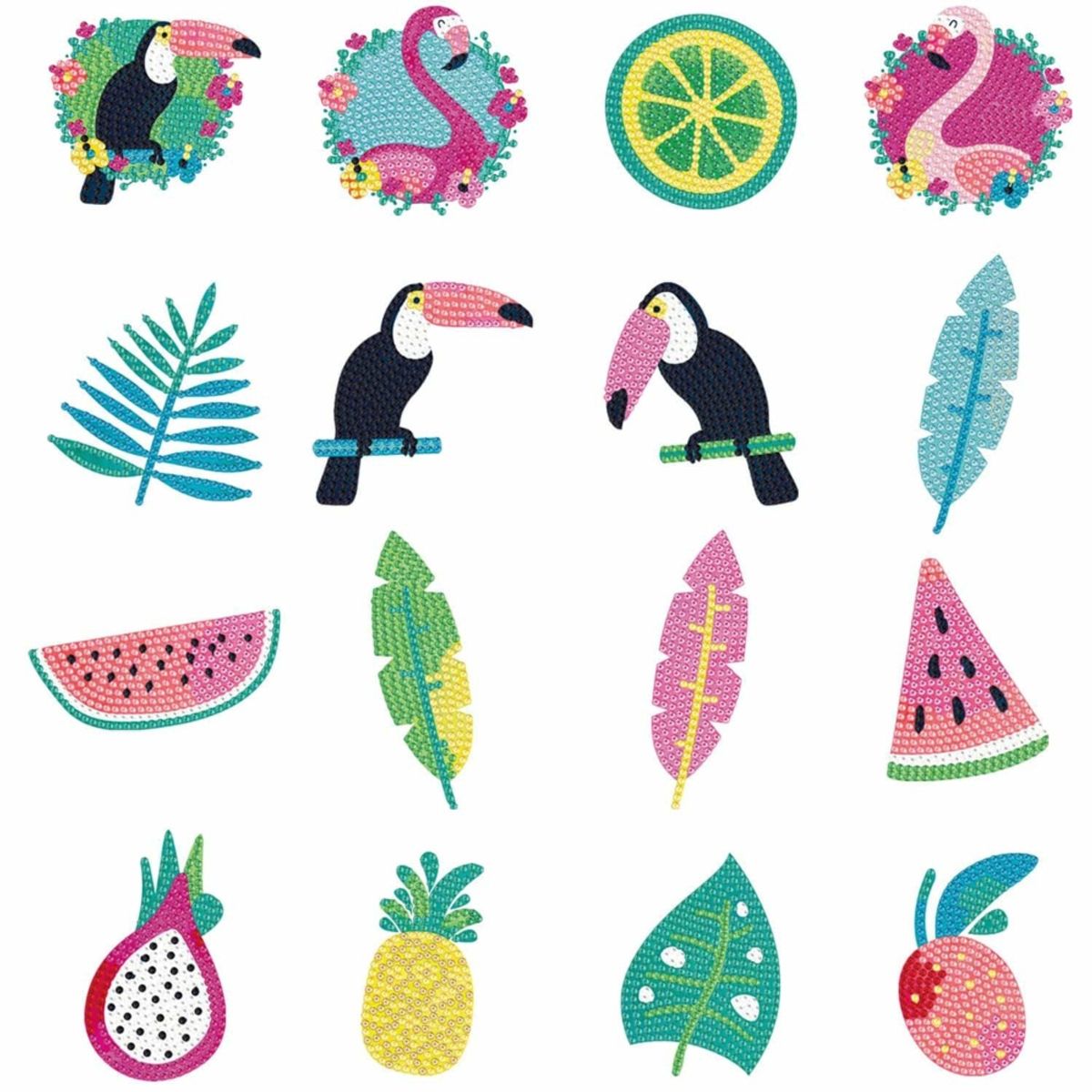 ARTE CONSENTIDO - Pintura con diamantes set stickers Tropical 16 unid