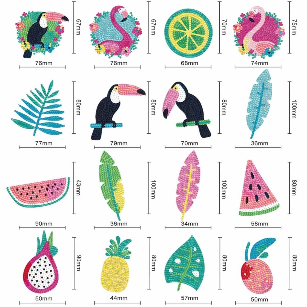 ARTE CONSENTIDO - Pintura con diamantes set stickers Tropical 16 unid