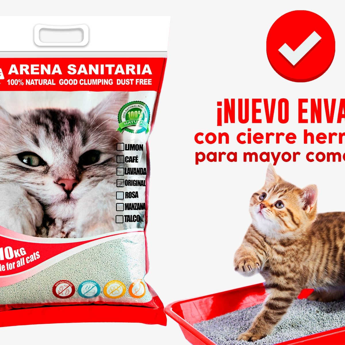 GENERICO - Pack 3 en 1 higiene felina - Arena 10 Kg, pala y arenero.