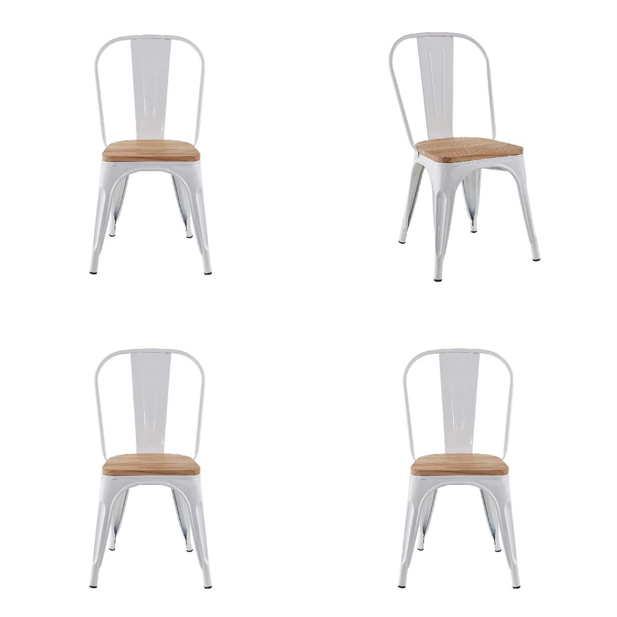 WHITE MARKET - Pack x 4 silla tolix Blanca con asiento de madera