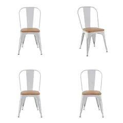 WHITE MARKET - Pack x 4 silla tolix Blanca con asiento de madera