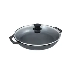 LODGE - Sartén Doble Asa con Tapa de Vidrio - Negro