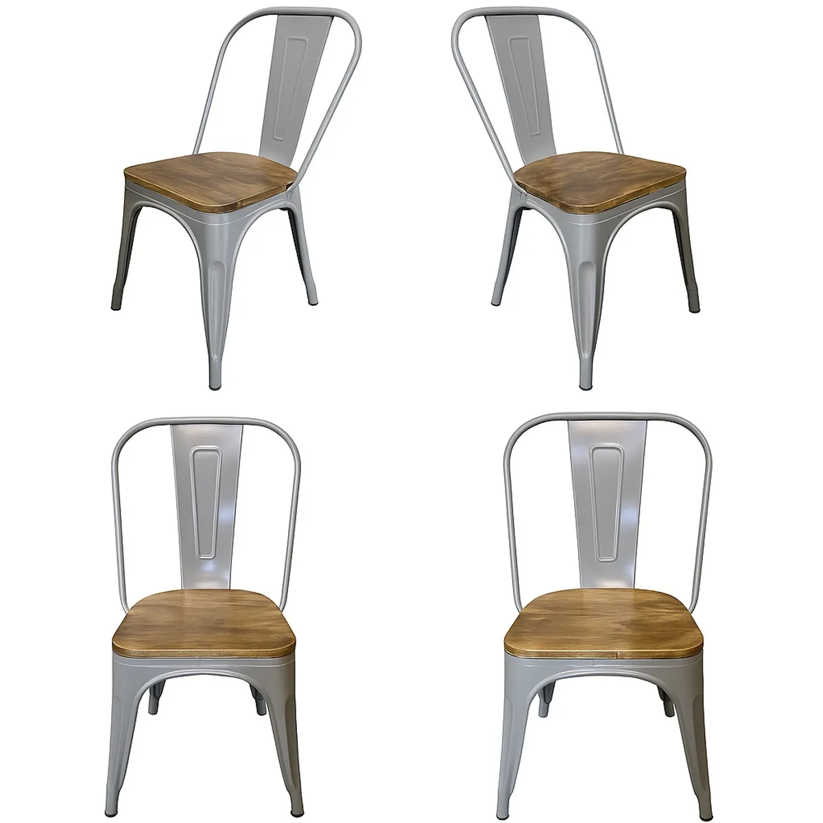 WHITE MARKET - Pack x 4 silla tolix Gris con asiento de madera