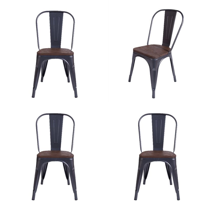 WHITE MARKET - Pack x 4 silla tolix Gris Oscura con asiento de madera