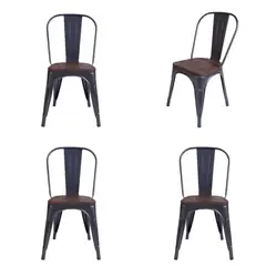 WHITE MARKET - Pack x 4 silla tolix Gris Oscura con asiento de madera