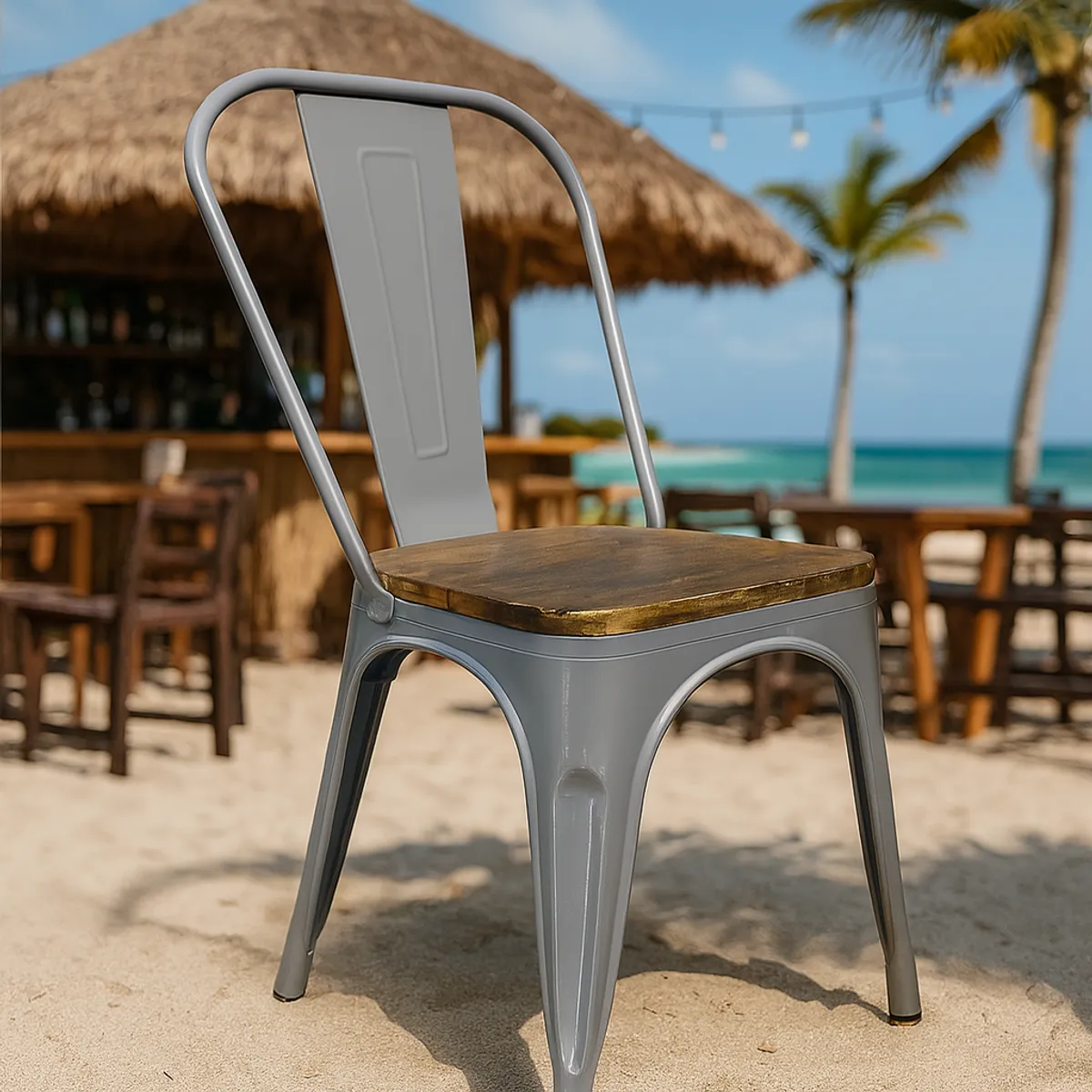 WHITE MARKET - Pack x 4 silla tolix Gris con asiento de madera