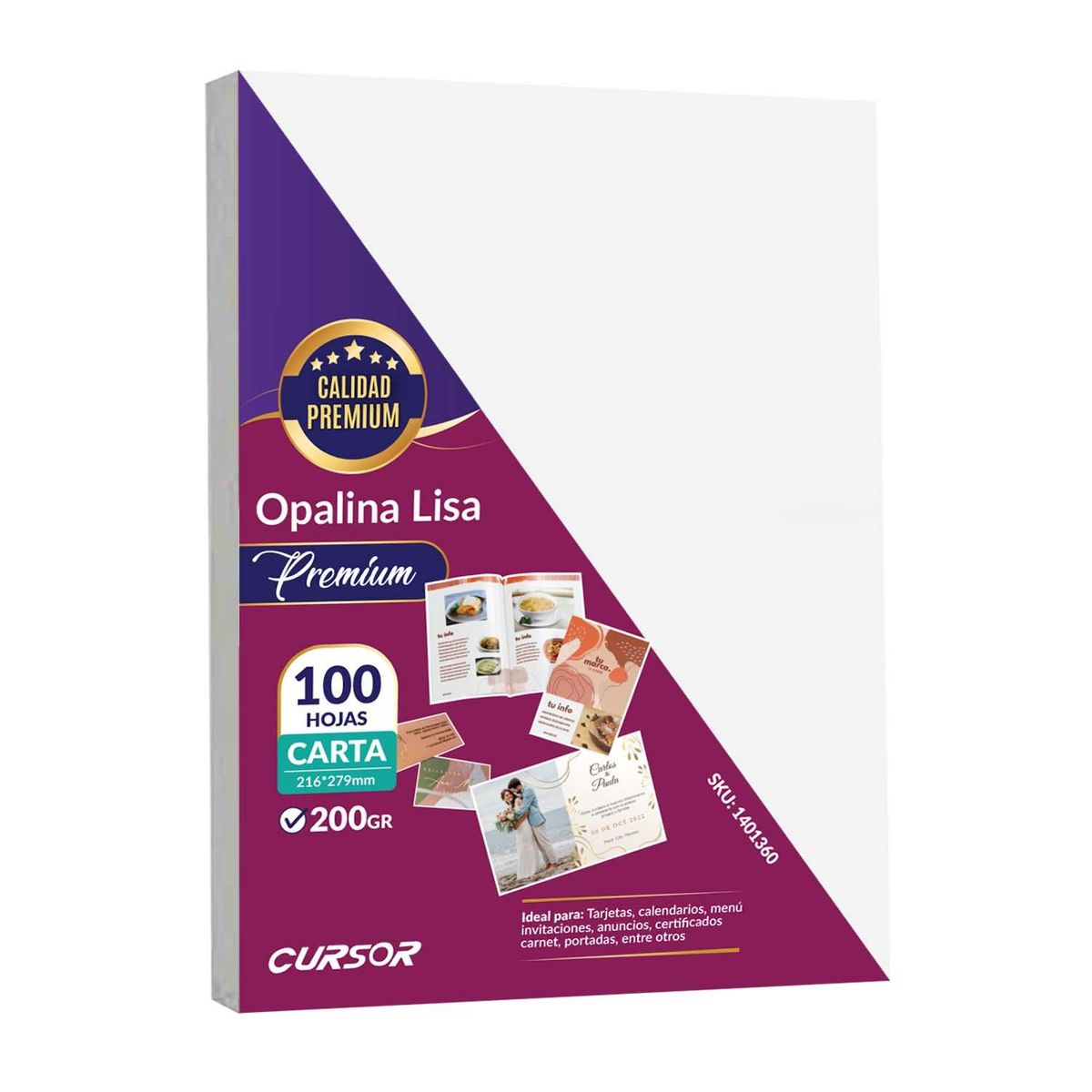 CURSOR - Opalina Lisa Extra Blanca Premium 200g Carta 100H - Blanco