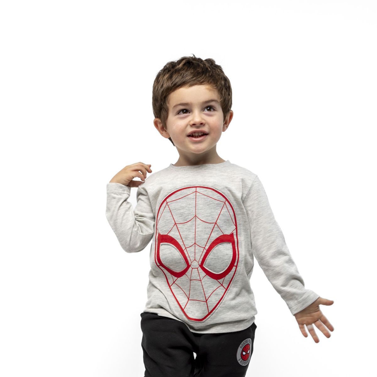 MARVEL - Polera Manga Larga Niño Cara Lineas Spiderman Gris Marvel