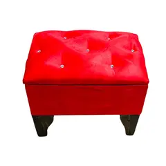 GENERICO - Banqueta Baúl Botón Rojo Felpa Muebles Rimar 60x40x45x20