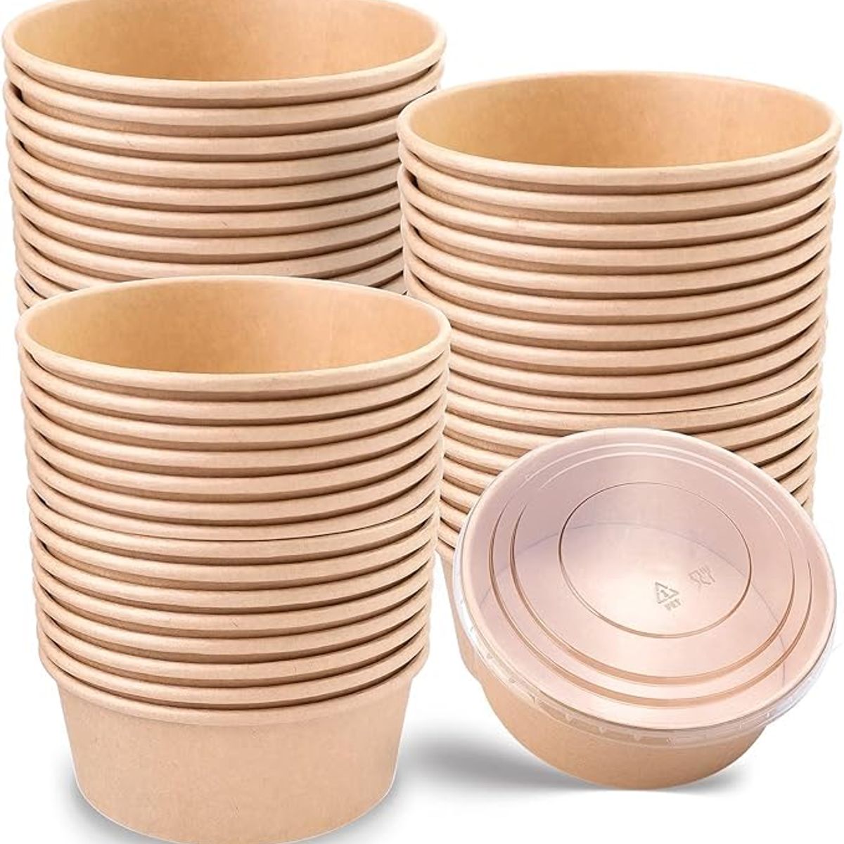 GENERICO - Envase Bowl Kraft Con Tapa Pet 750ml 100 Unidades