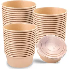 GENERICO - Envase Bowl Kraft Con Tapa Pet 750ml 100 Unidades