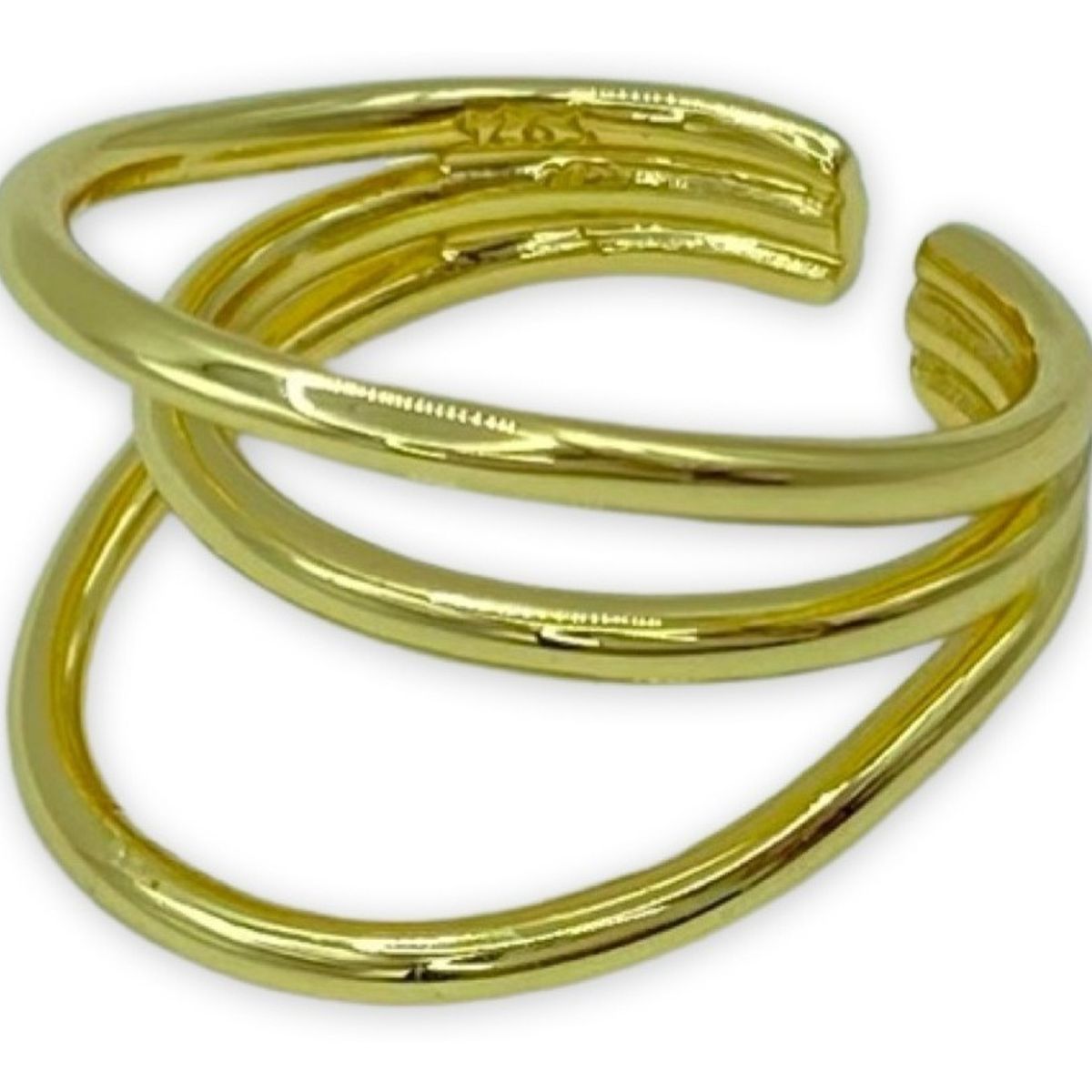 GENERICO - Anillo Triple Elegante Ilusión Ajustable Plata S925 Baño Oro