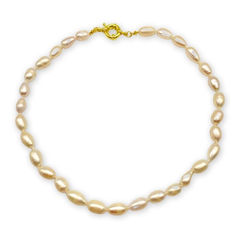 GENERICO - Collar Perlas Río Grandes Broche Timón Enchapado En Oro 40cm