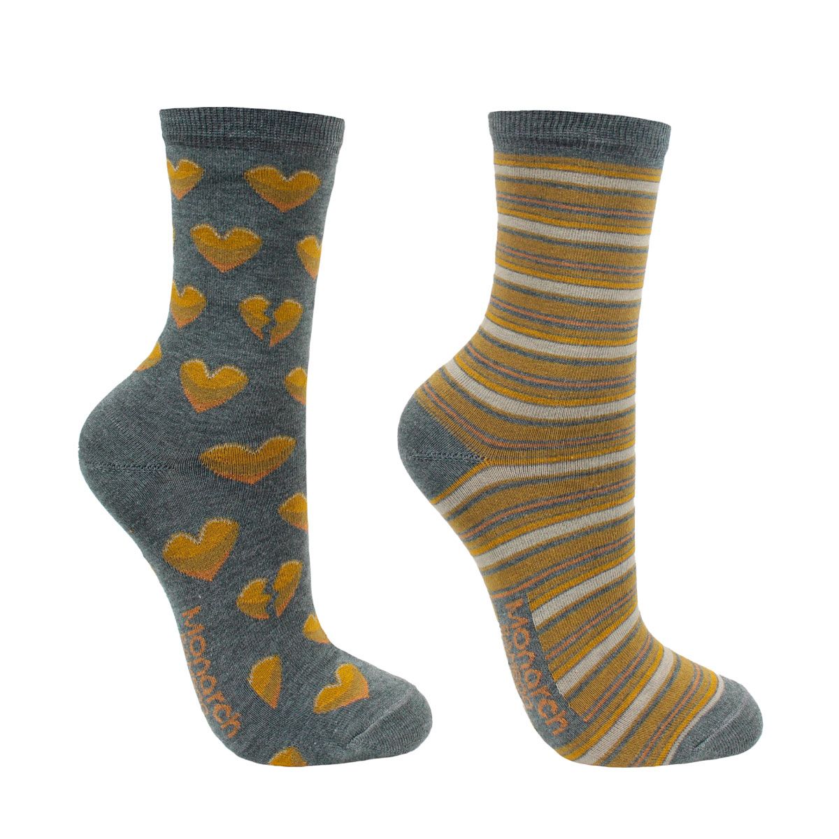 MONARCH - 2 Pares Calcetín Bamboo Corazon Largo 3/4 Gris