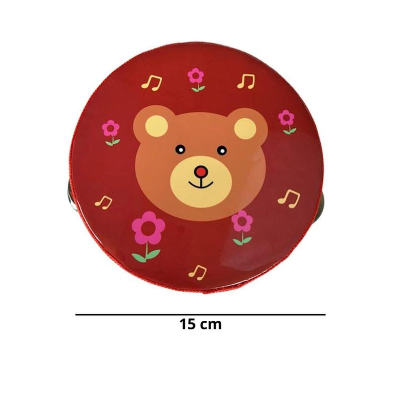ARTIDIX - Pandero musical infantil diseño de oso 6 pulgadas 8 chapas