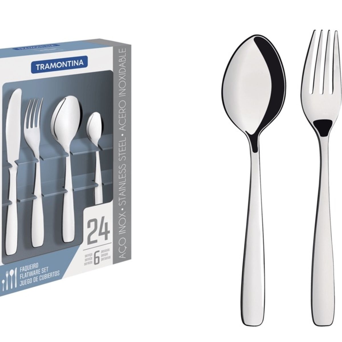 TRAMONTINA - Juego de Cubierto Tramontina 24 Piezas de Ac Inox Cuchillo para Asado