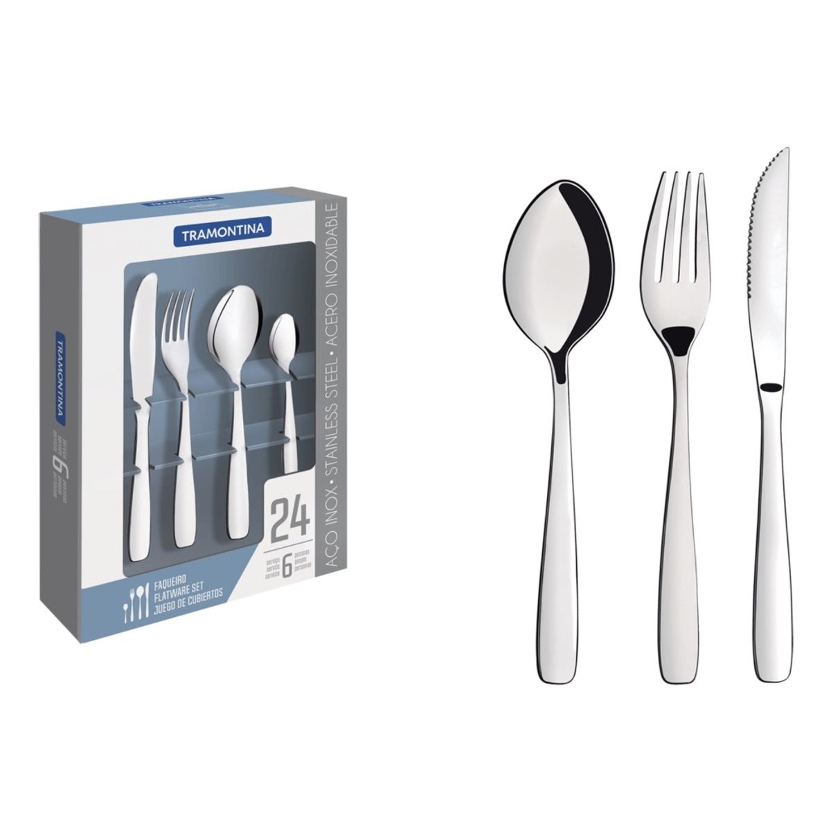 TRAMONTINA - Juego de Cubierto Tramontina 24 Piezas de Ac Inox Cuchillo para Asado