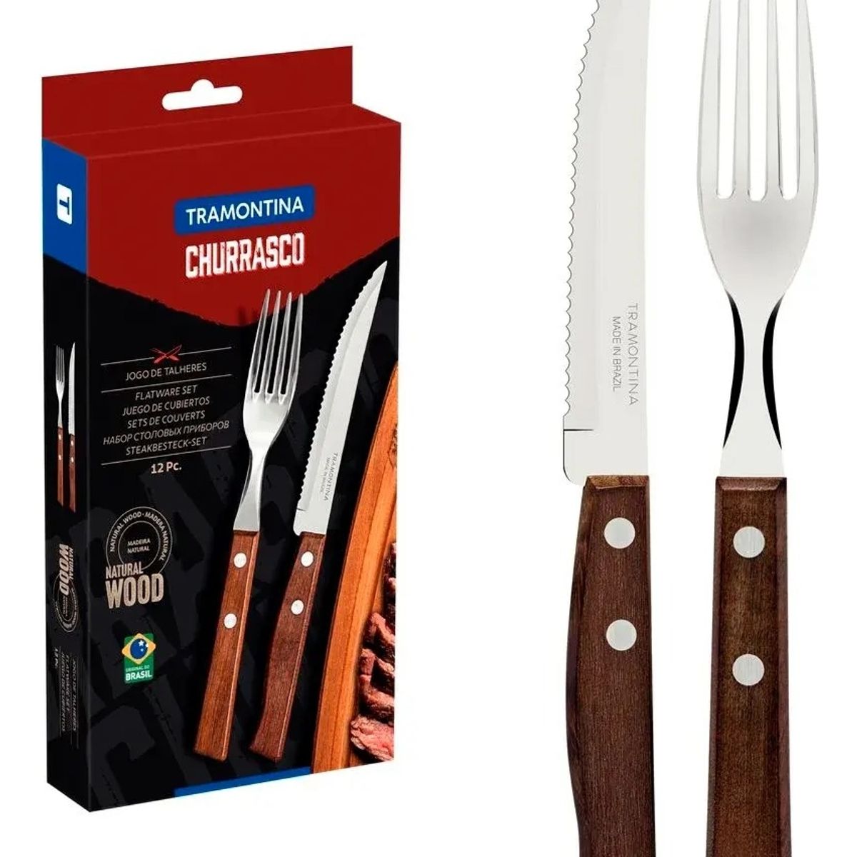 TRAMONTINA - Juego de Cubierto Tramontina 12 Piezas para Asado Color Madera