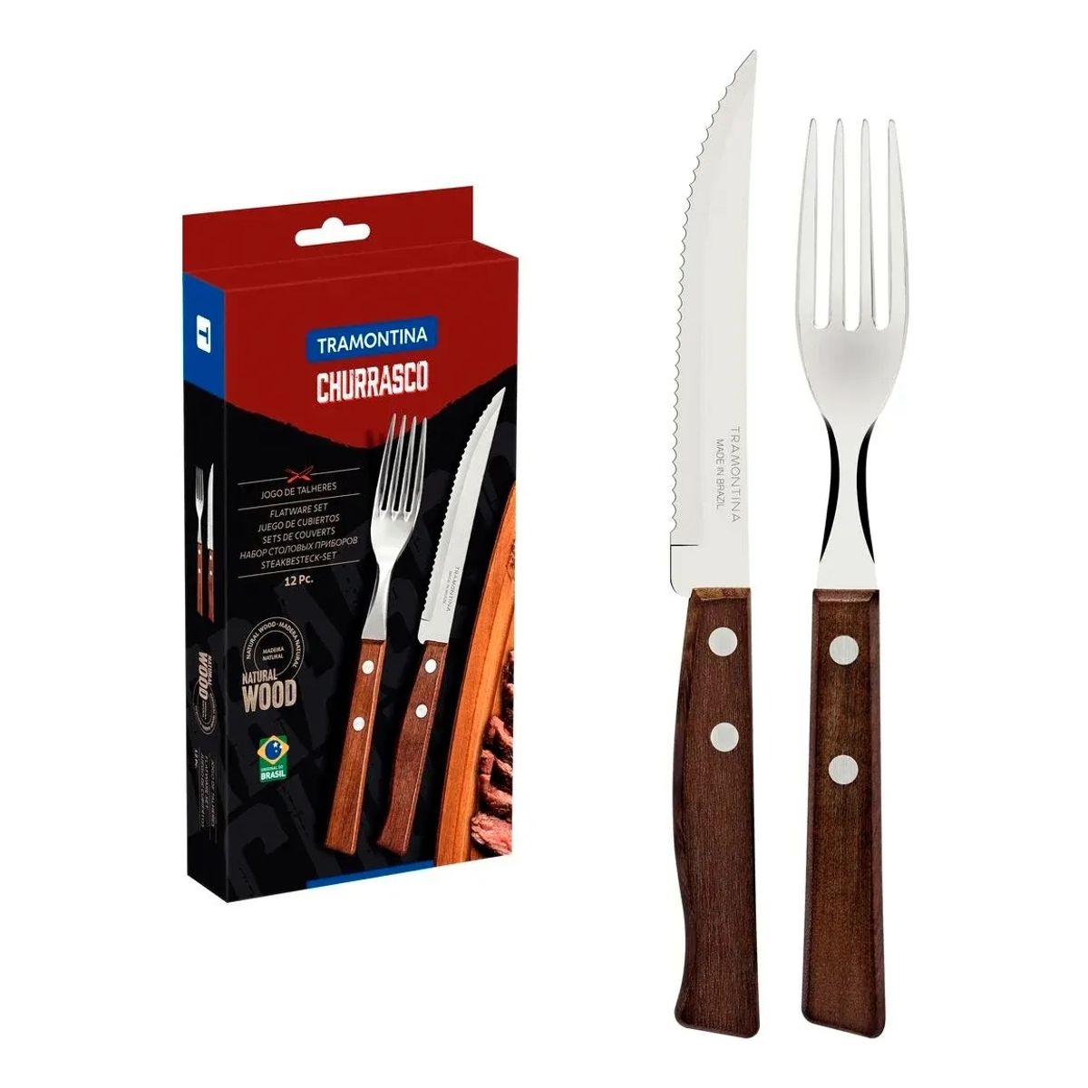 TRAMONTINA - Juego de Cubierto Tramontina 12 Piezas para Asado Color Madera