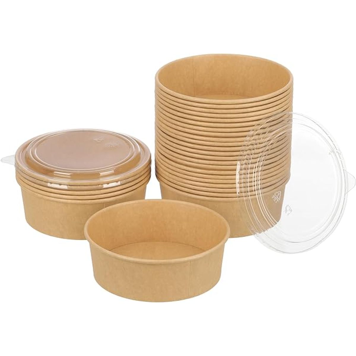 GENERICO - Envase Bowl Kraft Con Tapa Pet 1300ml 100 Unidades