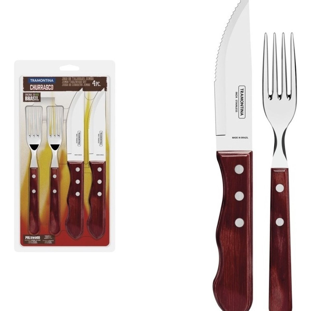 TRAMONTINA - Juego De Cubiertos Para Asado 4 Piezas Tramontina Jumbo Color Rojo