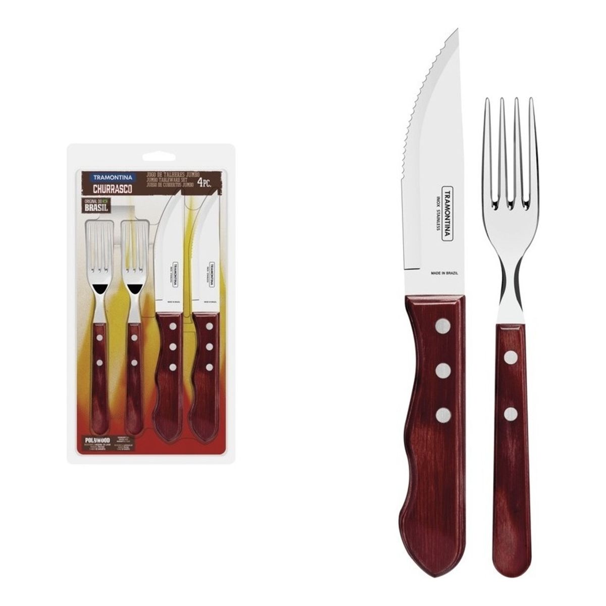 TRAMONTINA - Juego De Cubiertos Para Asado 4 Piezas Tramontina Jumbo Color Rojo