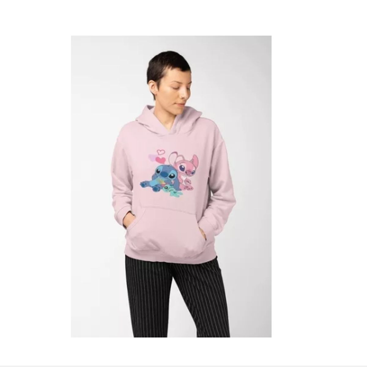 GENERICO - Poleron Unisex Lilo Y Stitch Mono Novia Rosa Estampado Algodon