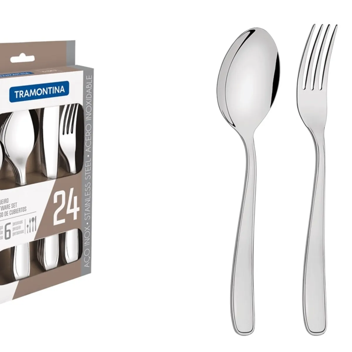 TRAMONTINA - Juego de Cubierto Tramontina 24 Piezas de Ac Inox Cuchillo para Asado