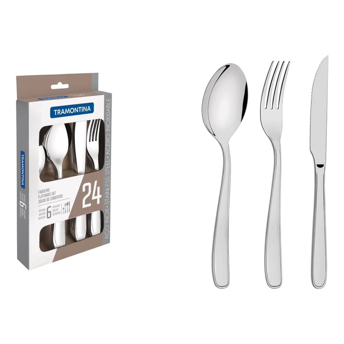 TRAMONTINA - Juego de Cubierto Tramontina 24 Piezas de Ac Inox Cuchillo para Asado