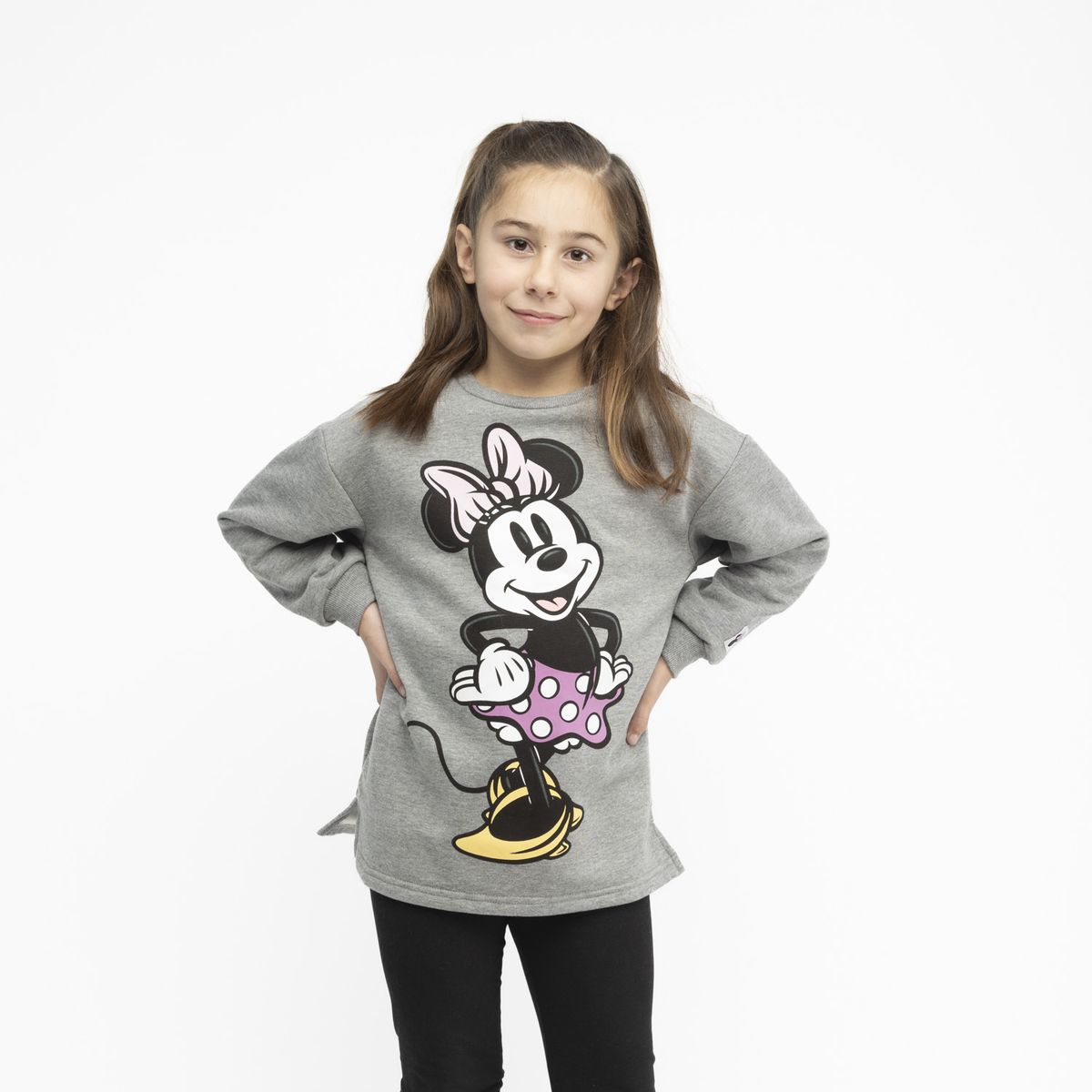 DISNEY - Poleron Niña Minnie Feliz Gris Disney
