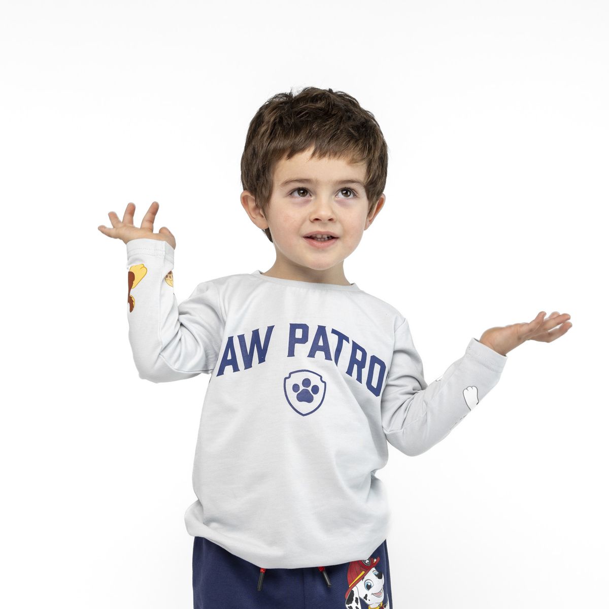 PAW PATROL - Polera Manga Larga Niño Chase Marshall Gris Paw Patrol