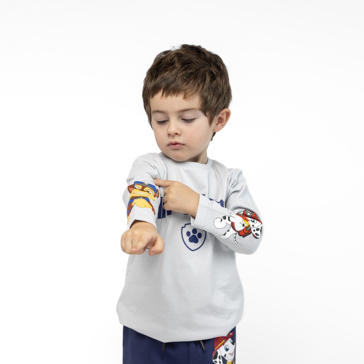 PAW PATROL - Polera Manga Larga Niño Chase Marshall Gris Paw Patrol