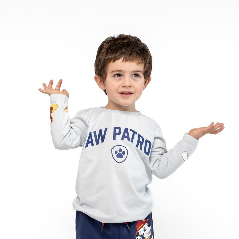 PAW PATROL - Polera Manga Larga Niño Chase Marshall Gris Paw Patrol
