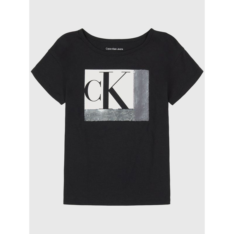 CALVIN KLEIN - Polera Niña Colorblock Sequin Negro Calvin Klein
