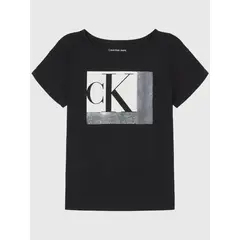 CALVIN KLEIN - Polera Niña Colorblock Sequin Negro
